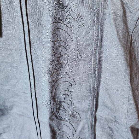 The Havanera Co Blue Embroidered Short Sleeve Button Up Shirt Size L Linen Blend - Picture 7 of 12